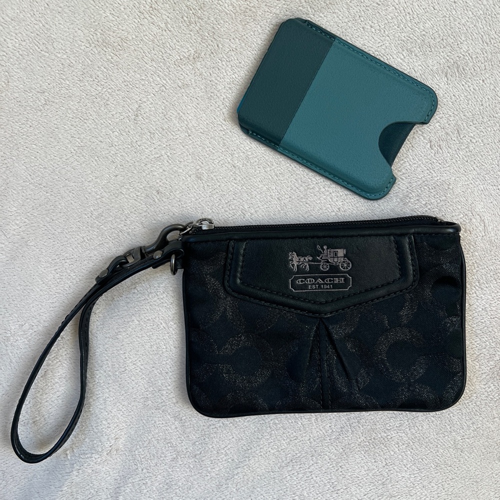 Coach Black Signature Jacquard Wristlet | Leather Trim - Picture 3 of 10